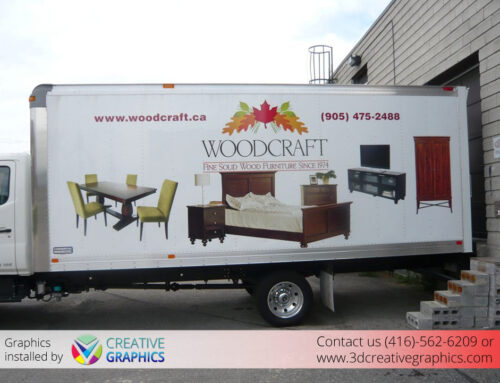 Truck Graphics Wrap Installation on Woodcraft Vehicle