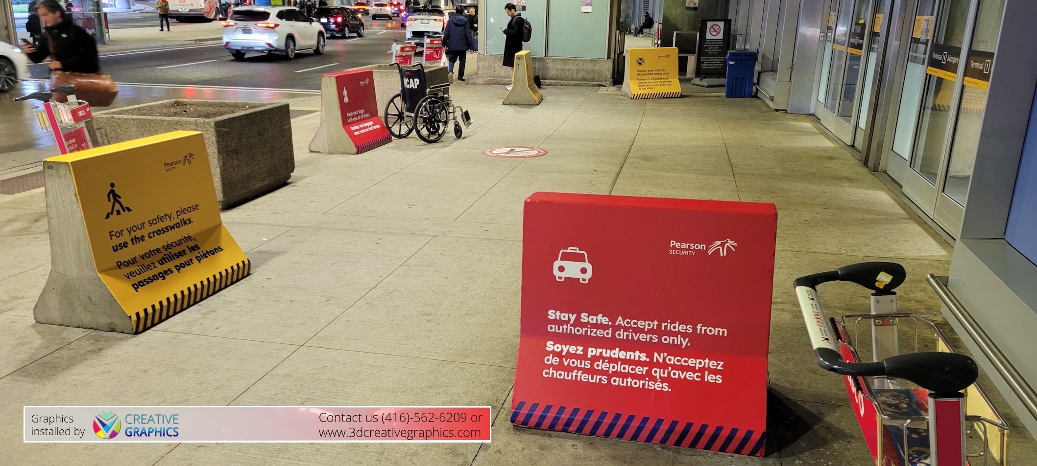 safety signs installed at Pearson International